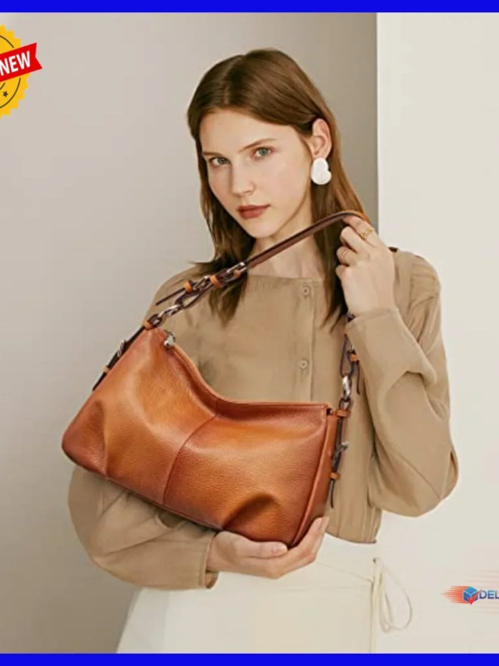 Medium Genuine Leather Hobo Bag with Adjustable Strap Top Handle